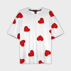 Мужская футболка оверсайз Красные сердечки на белом