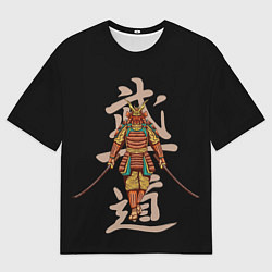 Мужская футболка оверсайз Самурай - иероглифы