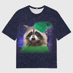 Футболка оверсайз мужская Зимний енотик в шапочке, цвет: 3D-принт
