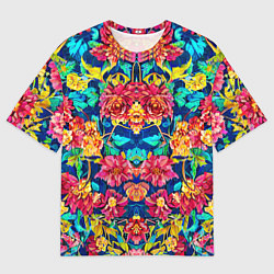 Мужская футболка оверсайз Зеркальный цветочный паттерн - мода