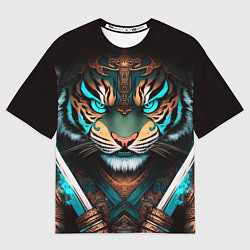 Мужская футболка оверсайз Тигр самурай
