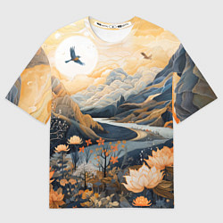 Мужская футболка оверсайз Солнечное утро в цветущих горах