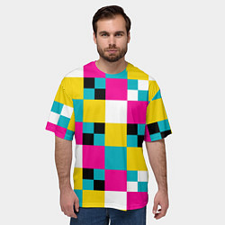 Футболка оверсайз мужская Геометрический ретро узор cmyk, цвет: 3D-принт — фото 2