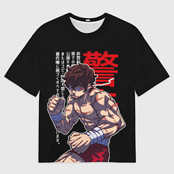 Футболка оверсайз мужская Баки Ханма и иероглифы, цвет: 3D-принт