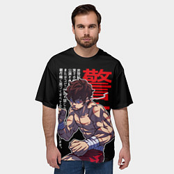 Футболка оверсайз мужская Баки Ханма и иероглифы, цвет: 3D-принт — фото 2