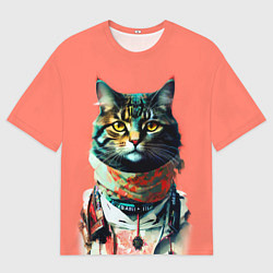 Футболка оверсайз мужская Милый котик на розовом фоне - поп-арт, цвет: 3D-принт