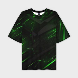 Футболка оверсайз мужская Dark black green abstract, цвет: 3D-принт