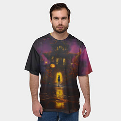 Футболка оверсайз мужская Жуткий дом и ведьма с метлой, цвет: 3D-принт — фото 2