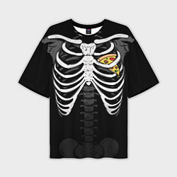 Мужская футболка оверсайз Скелет: ребра с куском пиццы