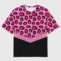 Футболка оверсайз мужская Розовый леопард и блестки принт, цвет: 3D-принт