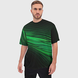 Футболка оверсайз мужская Green neon lines, цвет: 3D-принт — фото 2