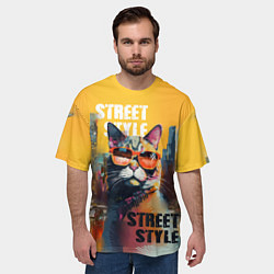 Футболка оверсайз мужская Кот в городе - street style, цвет: 3D-принт — фото 2