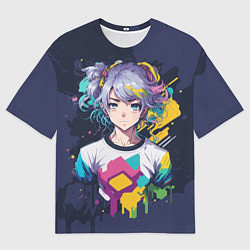 Футболка оверсайз мужская Аниме с фиолетовыми волосами, цвет: 3D-принт