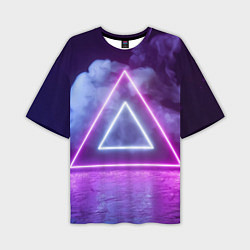 Мужская футболка оверсайз Неоновый треугольник в неоновом дыму