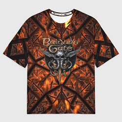 Футболка оверсайз мужская Baldurs Gate 3 logo fire, цвет: 3D-принт