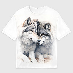 Мужская футболка оверсайз Волчья дружная семья