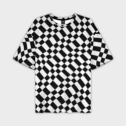 Мужская футболка оверсайз Шахматка искажённая чёрно-белая