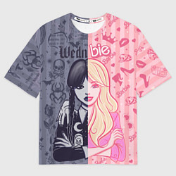 Мужская футболка оверсайз Барби и Уэнсдей - мои две личности: в стиле тату