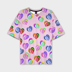 Мужская футболка оверсайз Цветные сердечки