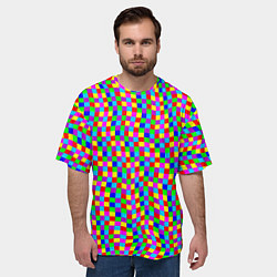 Футболка оверсайз мужская Цветные клетки искажение, цвет: 3D-принт — фото 2