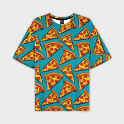 Мужская футболка оверсайз Кусочки пиццы на синем фоне