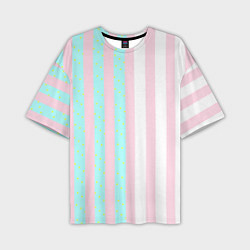Мужская футболка оверсайз Полоска Барби и Кена - сплит: нежно-мытный и розов