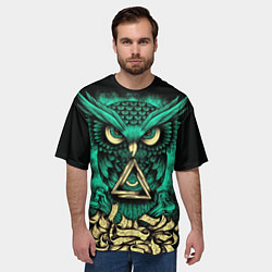 Футболка оверсайз мужская Неоновая сова - тотемная птица, цвет: 3D-принт — фото 2