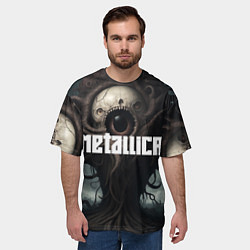 Футболка оверсайз мужская Металлика на фоне одноглазого рок монстра, цвет: 3D-принт — фото 2