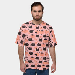 Футболка оверсайз мужская Чёрные коты с тыквами на хэллоуин, цвет: 3D-принт — фото 2