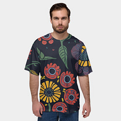 Футболка оверсайз мужская Простые цветы на глубоком синем, цвет: 3D-принт — фото 2