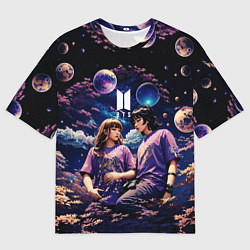 Футболка оверсайз мужская BTS на фоне космоса, цвет: 3D-принт