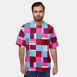 Футболка оверсайз мужская Ретро квадраты вишнёвые, цвет: 3D-принт — фото 2