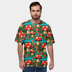 Футболка оверсайз мужская Мультяшный мухомор паттерн, цвет: 3D-принт — фото 2