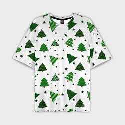 Мужская футболка оверсайз Узор с зелеными елочками