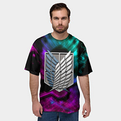 Футболка оверсайз мужская Атака титанов дракон неоновый, цвет: 3D-принт — фото 2