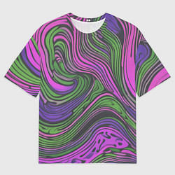 Футболка оверсайз мужская Волнистый узор фиолетовый и зелёный, цвет: 3D-принт