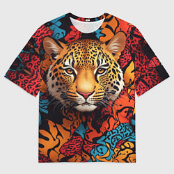 Мужская футболка оверсайз Леопард с африканскими узорами
