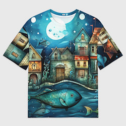 Мужская футболка оверсайз Сказочные рыбовы в стиле фолк-арт»