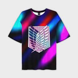 Футболка оверсайз мужская Attack on Titan stripes neon, цвет: 3D-принт