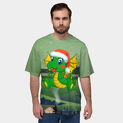 Футболка оверсайз мужская Зеленый дракончик 2024, цвет: 3D-принт — фото 2