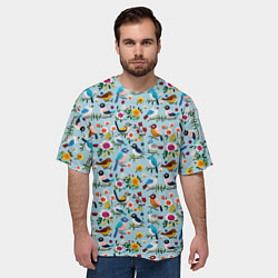 Футболка оверсайз мужская Вязаные птички паттерн, цвет: 3D-принт — фото 2
