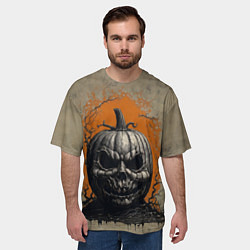 Футболка оверсайз мужская Мрачная хэллоуинская тыква, цвет: 3D-принт — фото 2