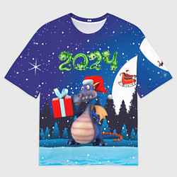 Футболка оверсайз мужская Cиний дракон, цвет: 3D-принт