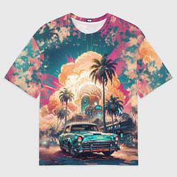 Футболка оверсайз мужская Атомная поездка на машине, цвет: 3D-принт