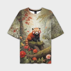 Футболка оверсайз мужская Красная панда в лесу, цвет: 3D-принт