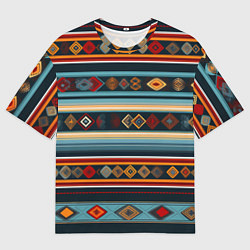 Мужская футболка оверсайз Этнический орнамент в горизонтальную полоску