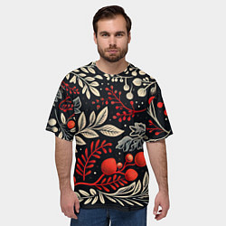 Футболка оверсайз мужская Новогодние узоры и рябина, цвет: 3D-принт — фото 2
