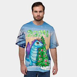 Футболка оверсайз мужская Дракон у елки 2024, цвет: 3D-принт — фото 2