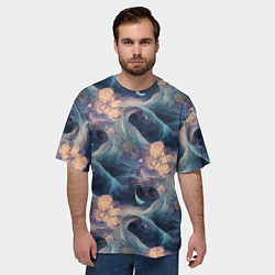 Футболка оверсайз мужская Волнообразная фрактальная абстракция, цвет: 3D-принт — фото 2