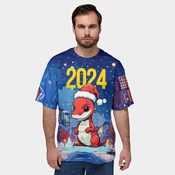 Футболка оверсайз мужская 2024 красный новогодний дракон, цвет: 3D-принт — фото 2